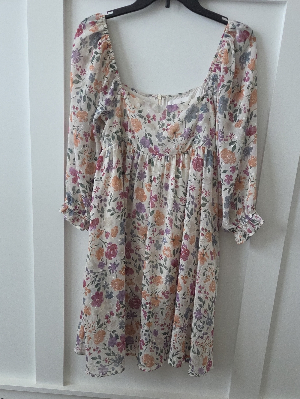 Sweet Lemon Floral Puff-Sleeve Dress with Pink, Peach & Purple Blooms